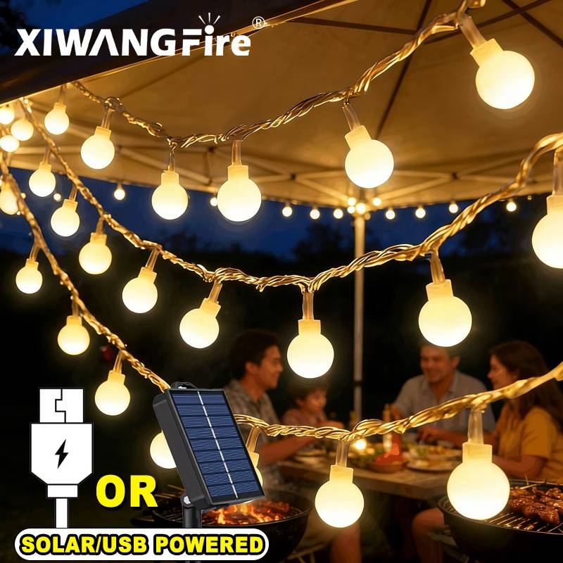 Outdoor Lighting Patio - Lampu String Tenaga Surya/USB/Baterai 3-10M, Bola