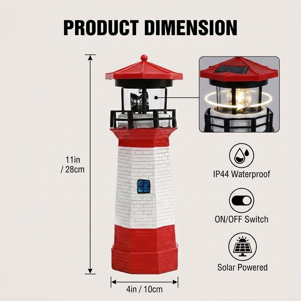 Patung Mercusuar Merah & Putih - Outdoor Lighting Dusk To Dawn ulasan dan harga